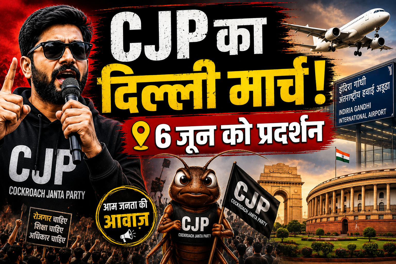 कॉकरोच जनता पार्टी के फाउंडर 6 जून को दिल्ली में करेंगे प्रदर्शन, फॉलोअर्स से बोले- एयरपोर्ट पर मिलो